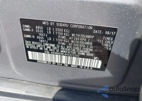 2017 Subaru Outback 3.6R Limited from USA, damaged, VIN 4S4BSENC4H3422202